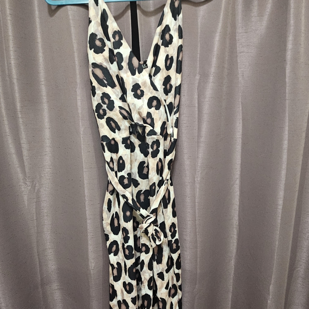 Boohoo Black and Cream Leopard Print Dress - Size 16